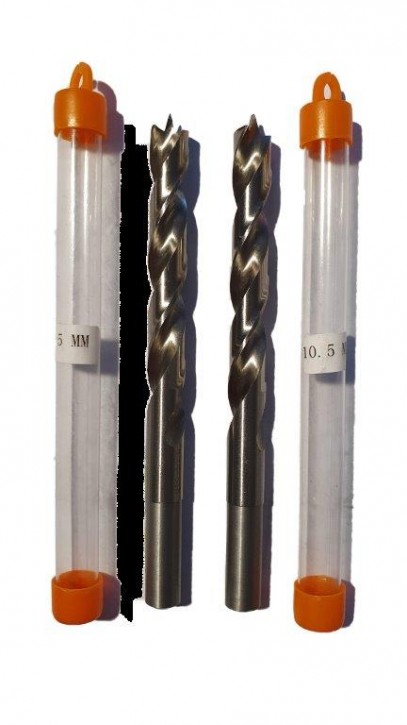 2 St. HSS-G Präzisions Holzbohrer Spiralbohrer (D= 10,5 mm) mit Zentrierspitze, Schaft 10 mm