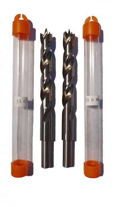 2 St. HSS-G Präzisions-Holzbohrer Spiralbohrer D= 13,0 mm mit Zentrierspitze, Schaft 10,0mm