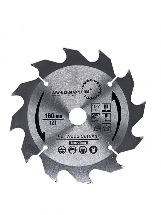 HM - Kreissägeblatt 160 x 2,6 x 20 Z= 12 WZ für Bosch, Mafell, Festool Handkreissägen
