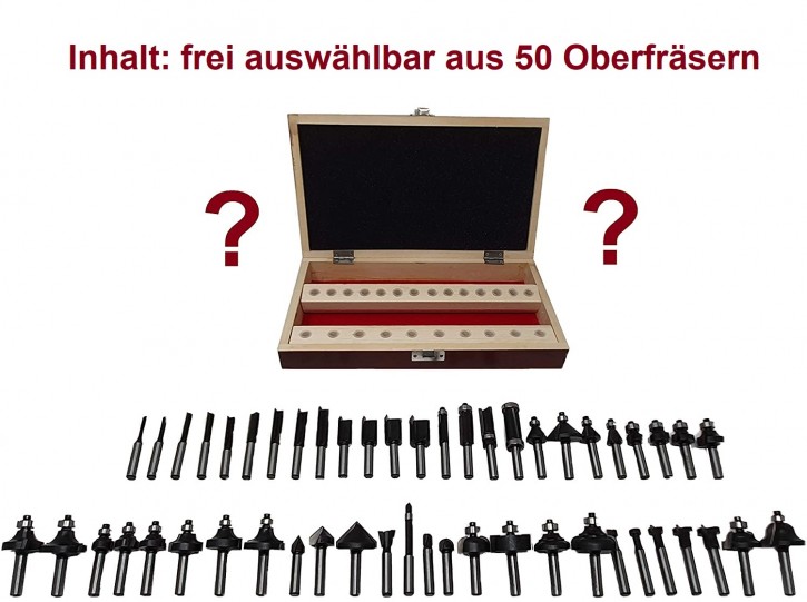 24-teiliges HM Oberfräser Set f. Tisch o. Handoberfräse, Schaft 8,0 x 32 mm, 24 aus 50 HM - Fräsern frei wählbar